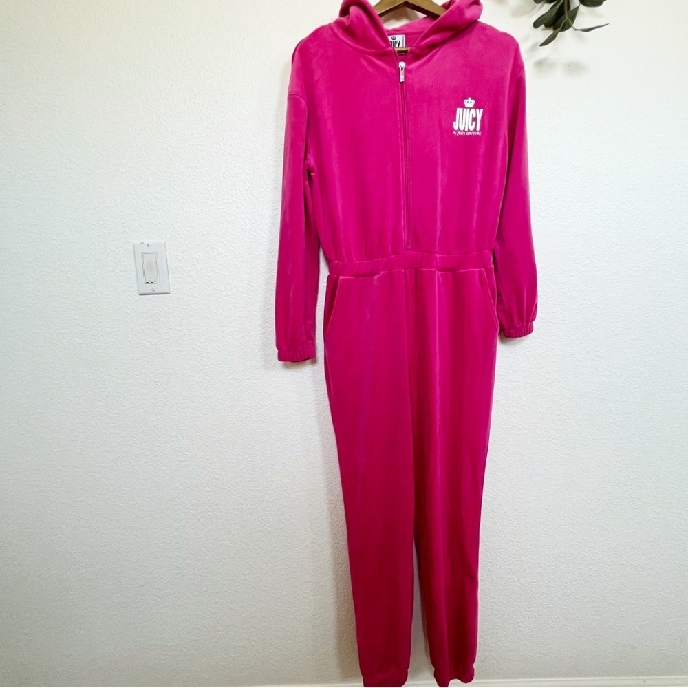 Juicy Couture- Pink Velvet Hooded Jumpsuit Small
